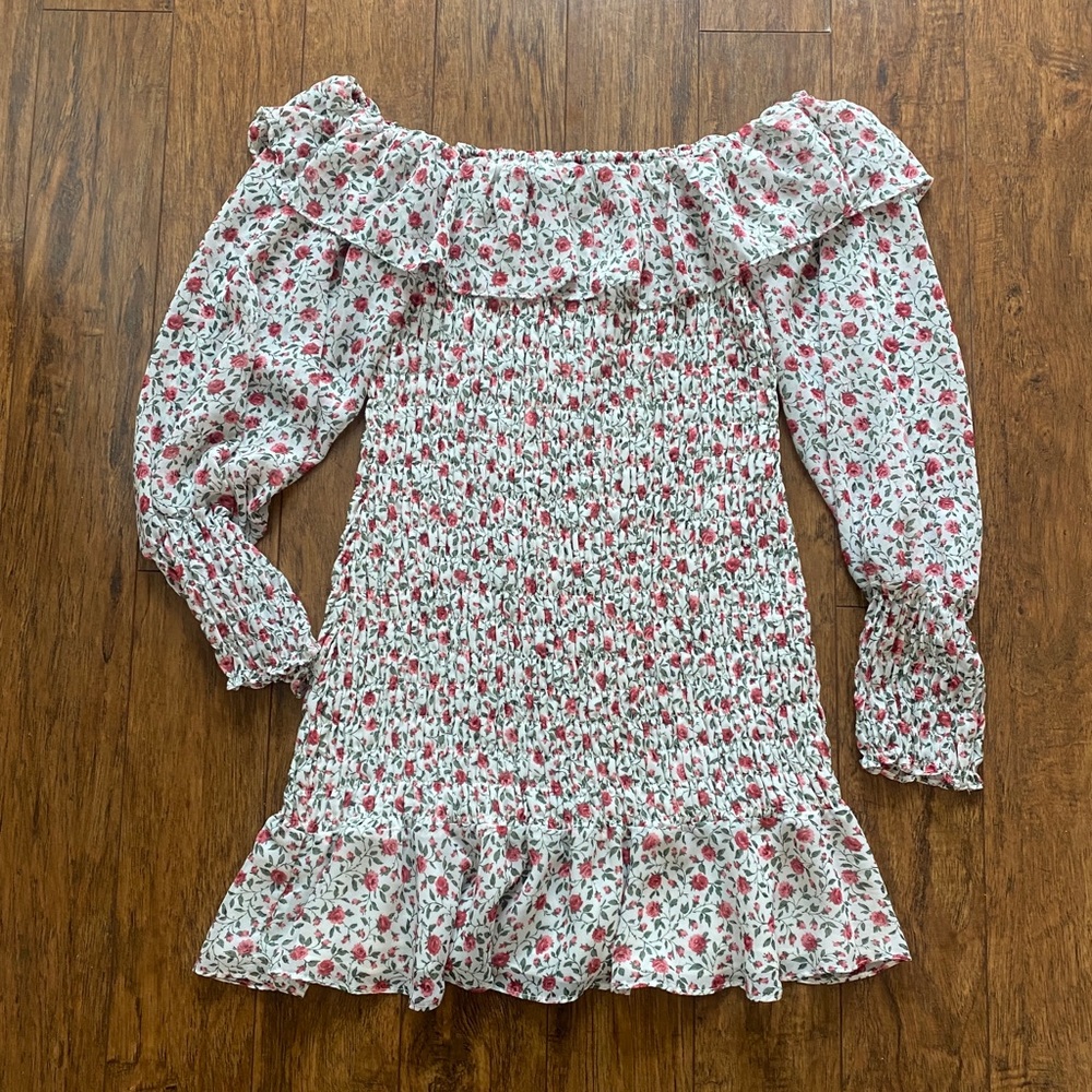 ACOA Off Shoulder Ruffle Trim Floral Dress